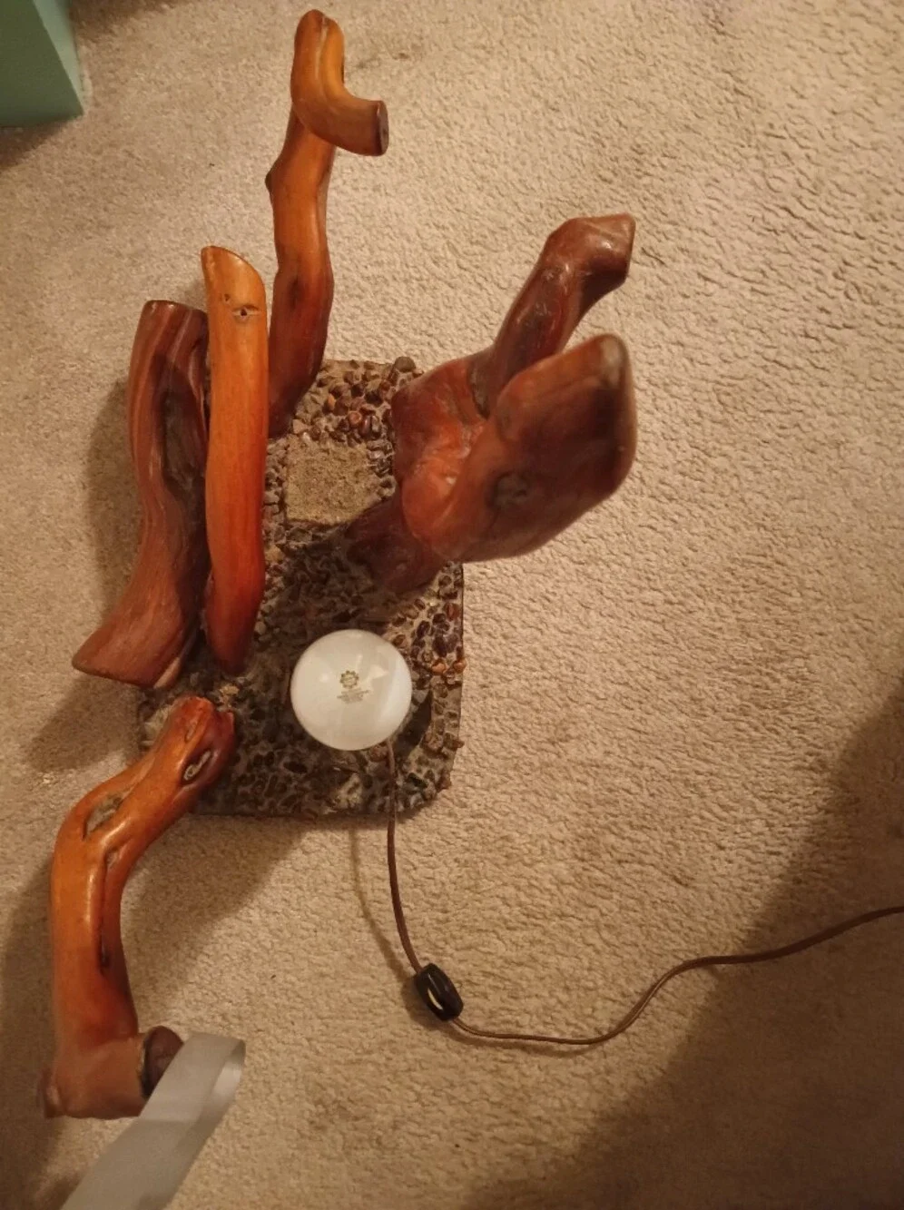 Vintage Resin Rustic Oak tree Branch  Driftwood Table Lamp in Warm Brown